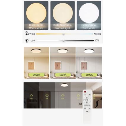 Dimmbare LED-Deckenleuchte LED/40W/230V 3000-6500K d 40 cm weiß + Fernbedienung