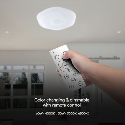 Dimmbare LED-Deckenleuchte LED/60W/230V 3000-6500K 50 cm weiß + Fernbedienung