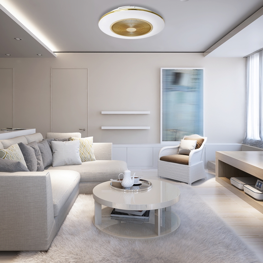 Dimmbare LED-Deckenleuchte mit Ventilator ARIA LED/38W/230V 3000-6000K golden + Fernbedienung