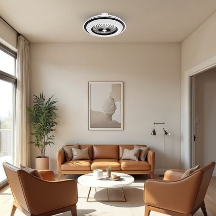 Dimmbare LED-Deckenleuchte mit Ventilator ZEPHYR LED/48W/230V 3000-6000K schwarz + Fernbedienung