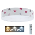 Dimmbare LED-Deckenleuchte SMART GALAXY KIDS LED/24W/230V 3000-6500K Sterne weiß/pink/grau + Fernbedienung