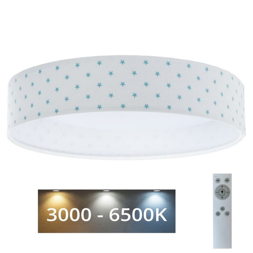 Dimmbare LED-Deckenleuchte SMART GALAXY KIDS LED/24W/230V 3000-6500K Sterne weiß/türkis + Fernbedienung