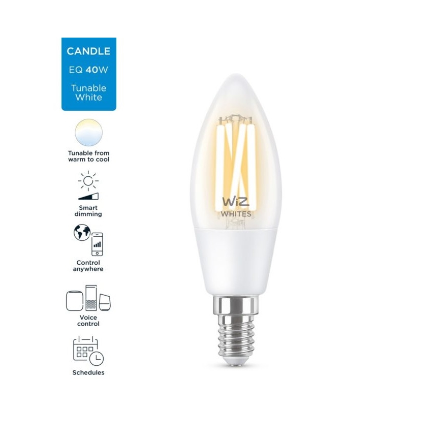 Dimmbare LED Glühbirne FILAMENT C35 E14/4,9W/230V 2700-6500K CRI 90 Wi-Fi - WiZ