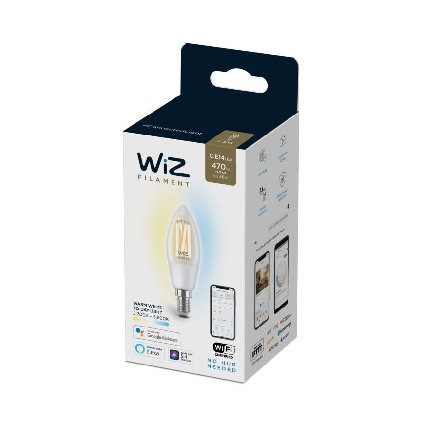 Dimmbare LED Glühbirne FILAMENT C35 E14/4,9W/230V 2700-6500K CRI 90 Wi-Fi - WiZ