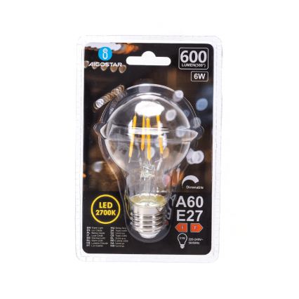 Dimmbare LED-Glühbirne FILAMENT A60 E27/6W/230V 2700K - Aigostar