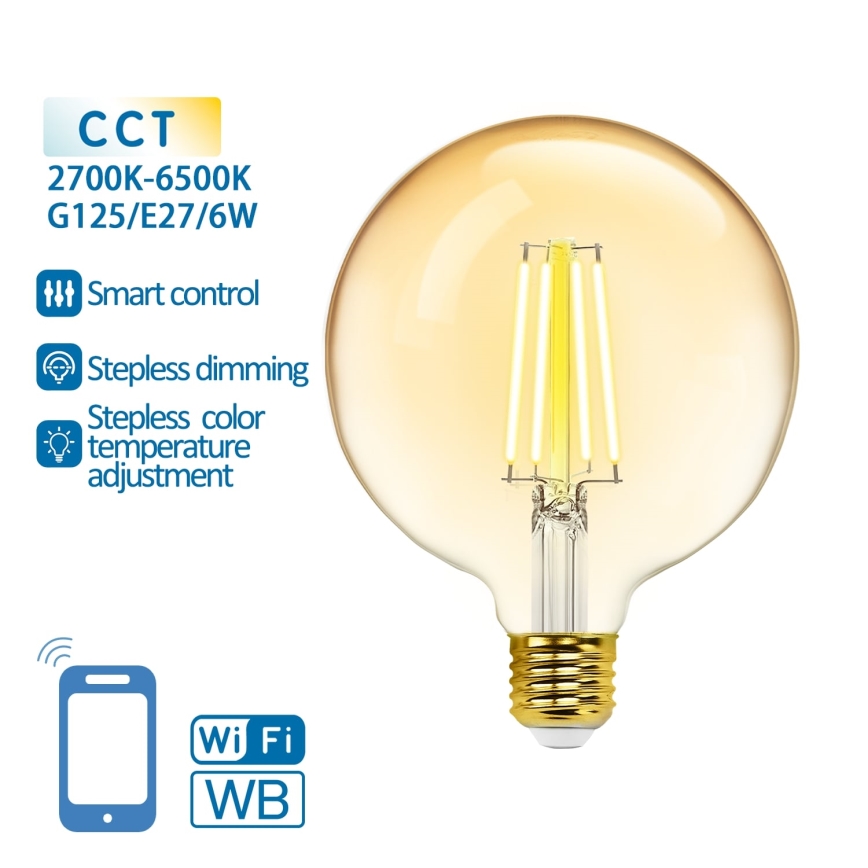 Dimmbare LED-Glühbirne FILAMENT G125 E27/6W/230V 2700-6500K Wi-Fi - Aigostar