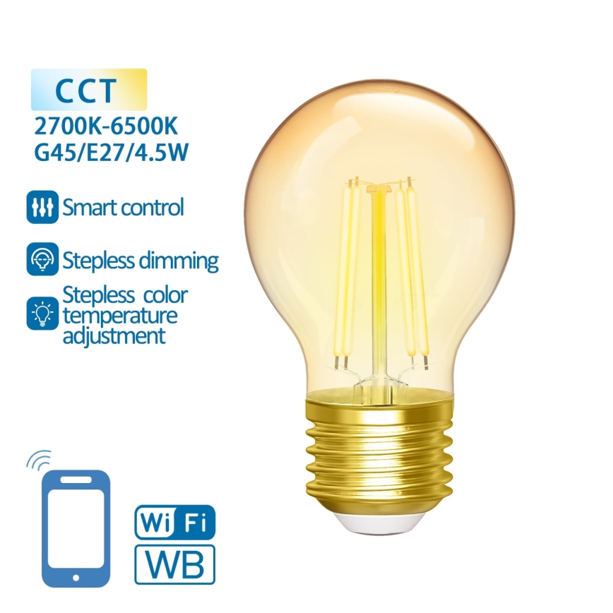 Dimmbare LED-Glühbirne FILAMENT G45 E27/4,5W/230V 2700-6500K Wi-Fi - Aigostar