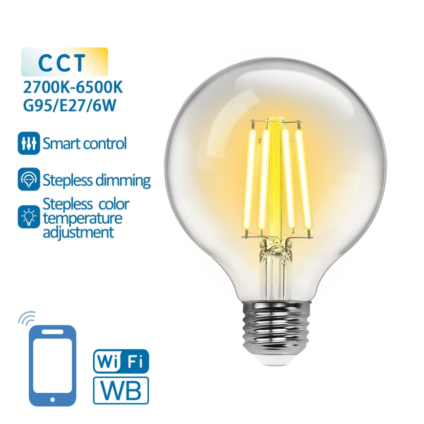 Dimmbare LED-Glühbirne FILAMENT G95 E27/6W/230V 2700-6500K Wi-Fi - Aigostar