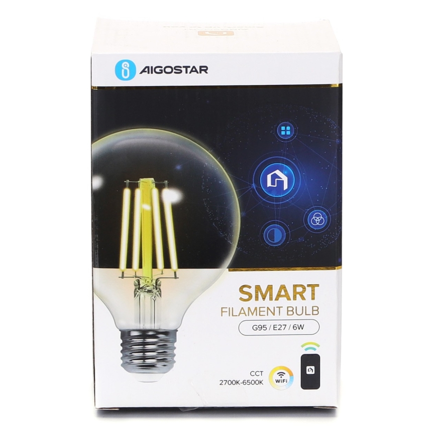 Dimmbare LED-Glühbirne FILAMENT G95 E27/6W/230V 2700-6500K Wi-Fi - Aigostar