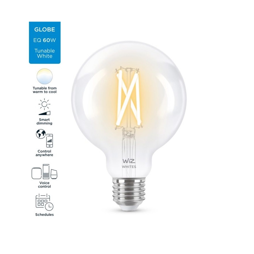Dimmbare LED Glühbirne FILAMENT G95 E27/6,7W/230V 2700-6500K CRI 90 Wi-Fi - WiZ