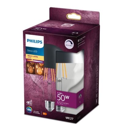Dimmbare LED-Glühbirne mit spiegelnder, sphärischer Abdeckung DECO Philips G125 E27/7,2W/230V 2700K