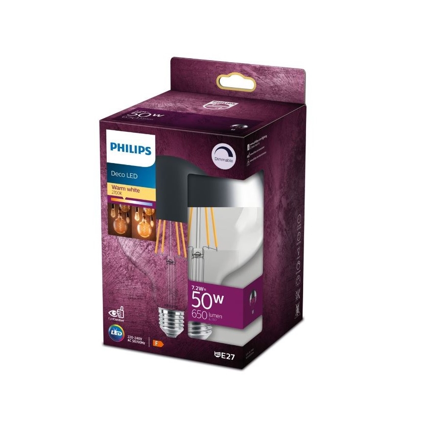 Dimmbare LED-Glühbirne mit spiegelnder, sphärischer Abdeckung DECO Philips G125 E27/7,2W/230V 2700K