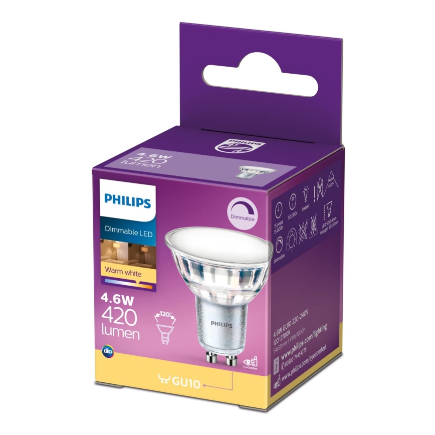 Dimmbare LED-Glühbirne Philips GU10/4,6W/230V 2700K