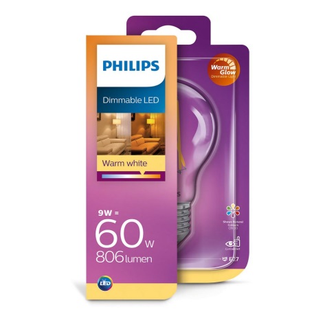 Dimmbare LED-Glühbirne  Philips Warm Glow E27/9W/230V 2200K-2700K