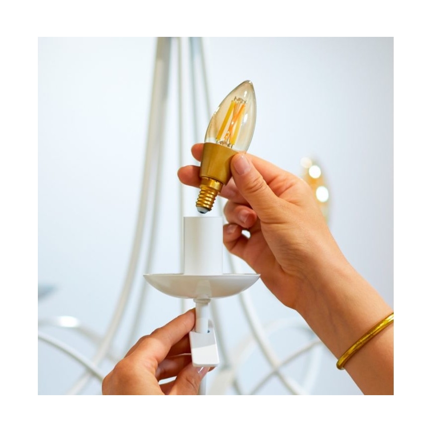 Dimmbare LED Glühbirne VINTAGE FILAMENT C35 E14/4,9W/230V 2000-5000K CRI 90 Wi-Fi - WiZ