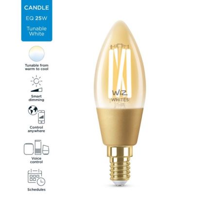 Dimmbare LED Glühbirne VINTAGE FILAMENT C35 E14/4,9W/230V 2000-5000K CRI 90 Wi-Fi - WiZ