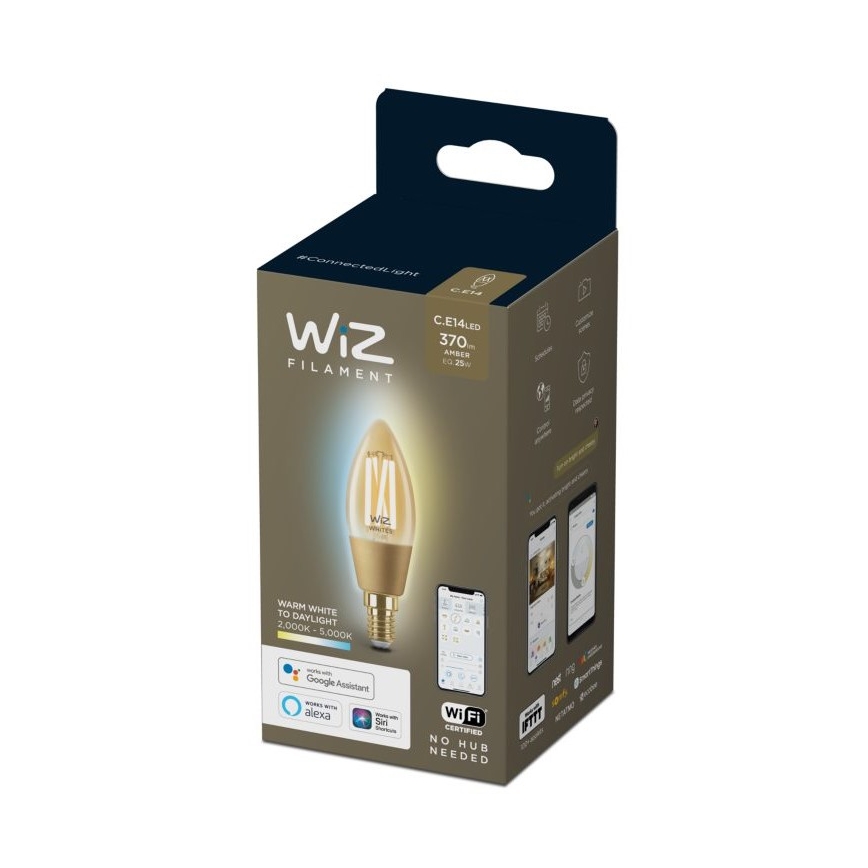 Dimmbare LED Glühbirne VINTAGE FILAMENT C35 E14/4,9W/230V 2000-5000K CRI 90 Wi-Fi - WiZ