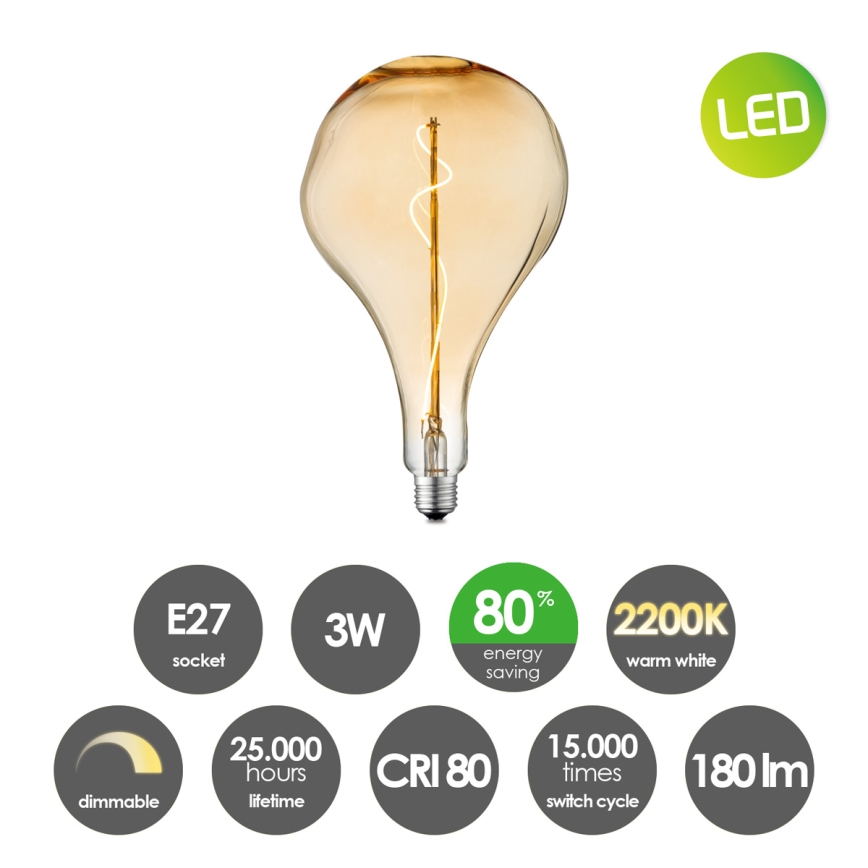 Dimmbare LED-Glühbirne VINTAGE EDISON E27/3W/230V 2200K
