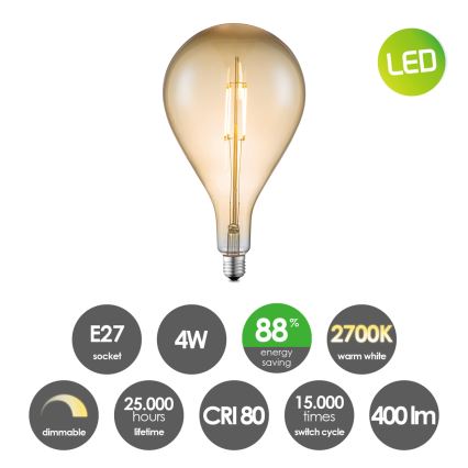 Dimmbare LED-Glühbirne VINTAGE EDISON E27/4W/230V 2700K