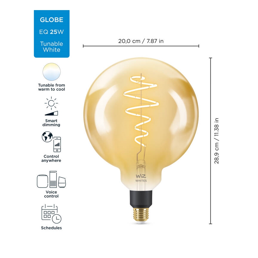 Dimmbare LED Glühbirne VINTAGE FILAMENT G200 E27/6W/230V 2000-5000K CRI 90 Wi-Fi - WiZ