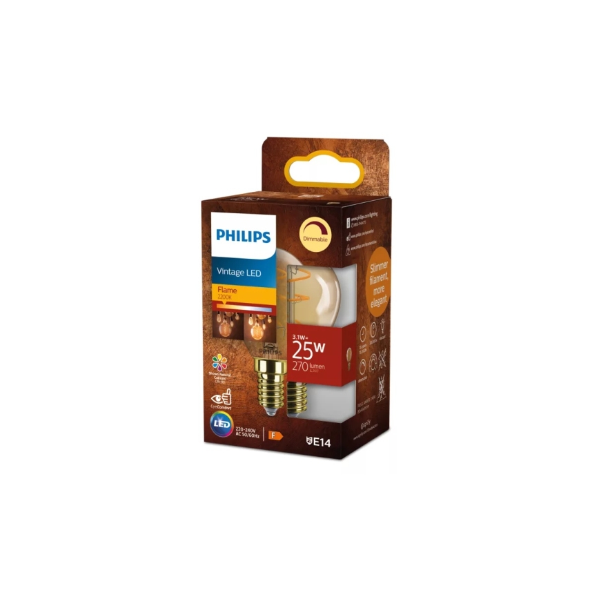 Dimmbare LED-Glühbirne VINTAGE Philips P45 E14/3,1W/230V 2200K