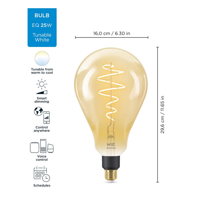 Dimmbare LED Glühbirne VINTAGE FILAMENT PS160 E27/6,5W/230V 2000-5000K CRI 90 Wi-Fi -WiZ