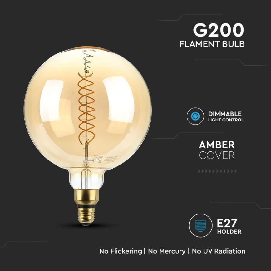 Dimmbare LED-Glühlampe FILAMENT G200 E27/8W/230V 1800K