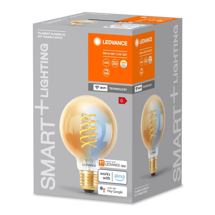 Dimmbare LED-Glühlampe SMART+ FILAMENT GLOBE G80 E27/8W/230V 2200-5000K Wi-Fi - Ledvance