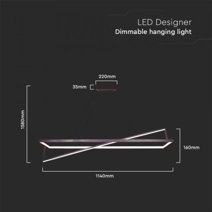 Dimmbare LED-Hängeleuchte an Schnur LED/45W/230V 3000K 114 cm schwarz