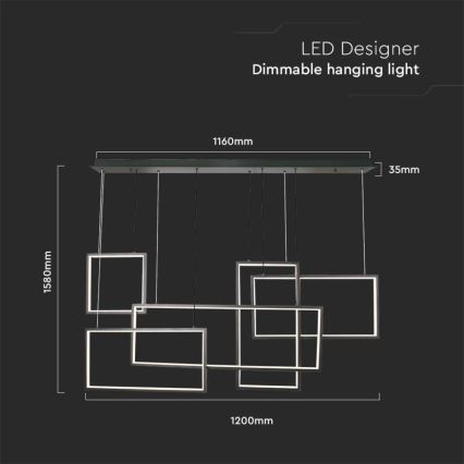 Dimmbare LED-Hängeleuchte an Schnur LED/45W/230V 3000K schwarz