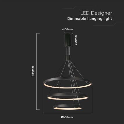 Dimmbare LED-Hängeleuchte an Schnur LED/46W/230V 3000K schwarz