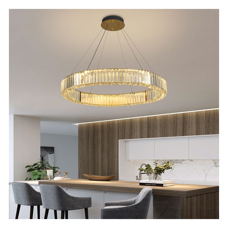 Dimmbarer LED-Kristallkronleuchter an Schnur LED/50W/230V 3000-6500K Chrom/golden + Fernbedienung
