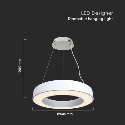 Dimmbare LED-Hängeleuchte an Schnur LED/50W/230V 4000K d 60 cm weiß