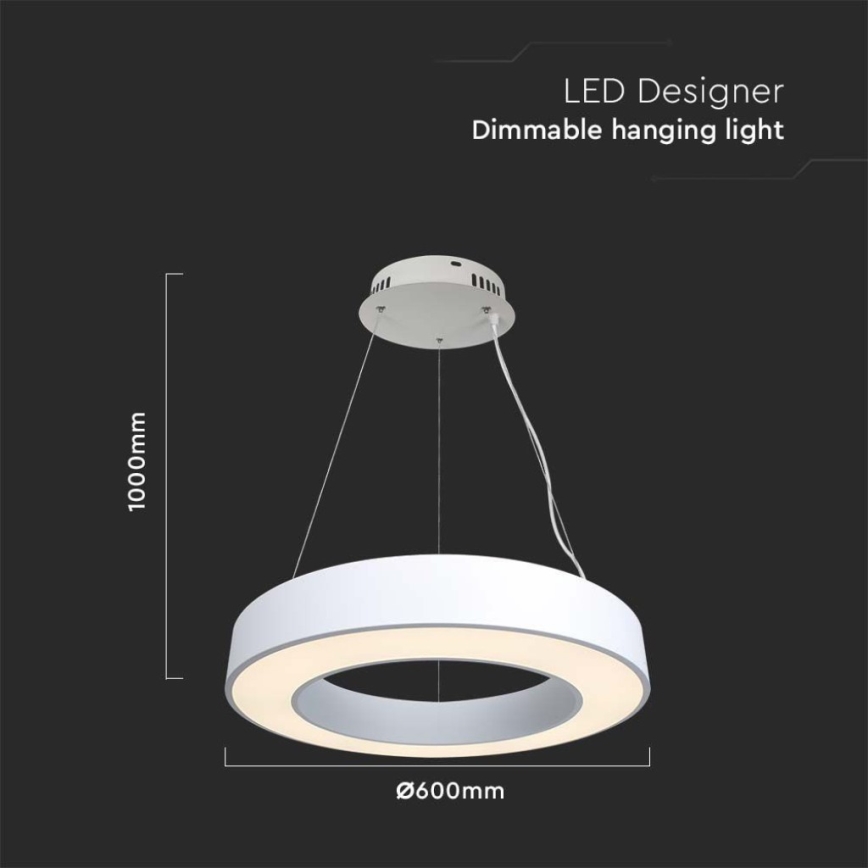 Dimmbare LED-Hängeleuchte an Schnur LED/50W/230V 4000K d 60 cm weiß