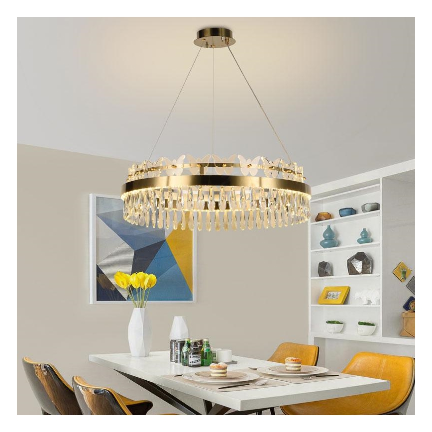 Dimmbarer LED-Kristallkronleuchter an Schnur LED/80W/230V 3000-6500K golden + Fernbedienung