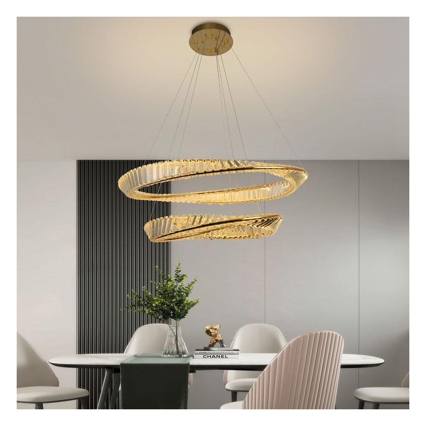 Dimmbarer LED-Kristall-Kronleuchter an Schnur LED/90W/230V 3000-6500K golden/Chrom + Fernbedienung