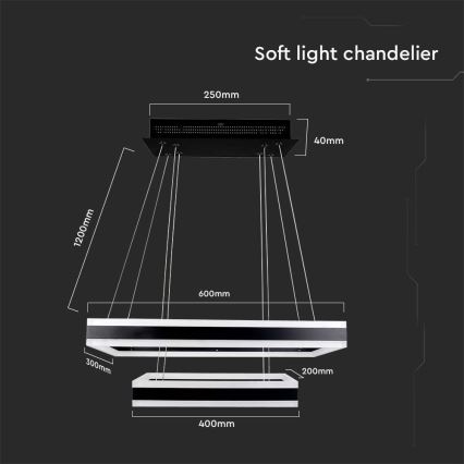 Dimmbare LED-Hängeleuchte LED/113W/230V 3000K schwarz