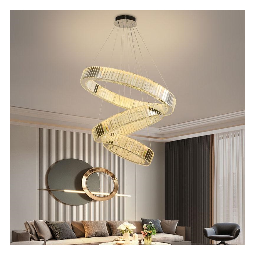 Dimmbarer LED-Kristallkronleuchter an einer Aufhängung LED/115W/230V 3000-6500K glänzendes Chrom + Fernbedienung