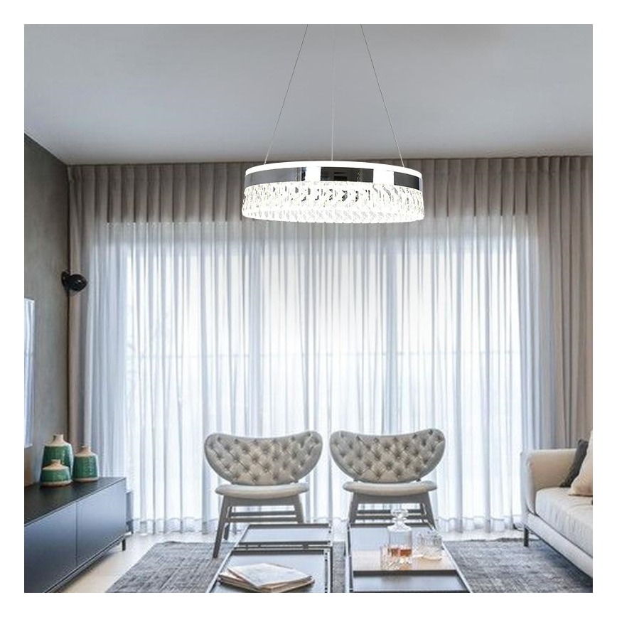 Dimmbarer LED-Kristallkronleuchter an einer Aufhängung LED/90W/230V 3000-6500K glänzendes Chrom + Fernbedienung