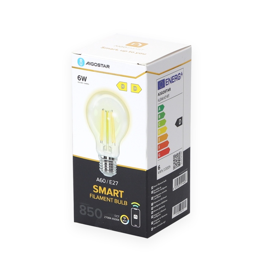 Dimmbare LED-Lampe A60 E27/6W/230V 2700-6500K Wi-Fi - Aigostar