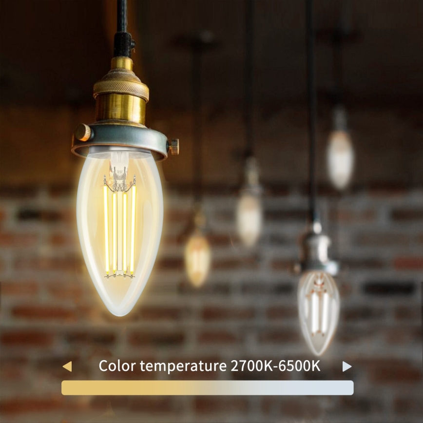 Dimmbare LED-Lampe FILAMENT C35 E14/4,5W/230V 2700-6500K Wi-Fi - Aigostar