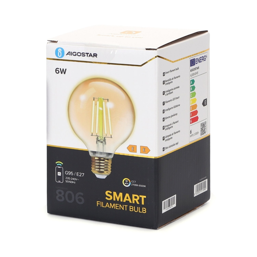 Dimmbare LED-Lampe FILAMENT G95 E27/6W/230V 2700-6500K Wi-Fi - Aigostar