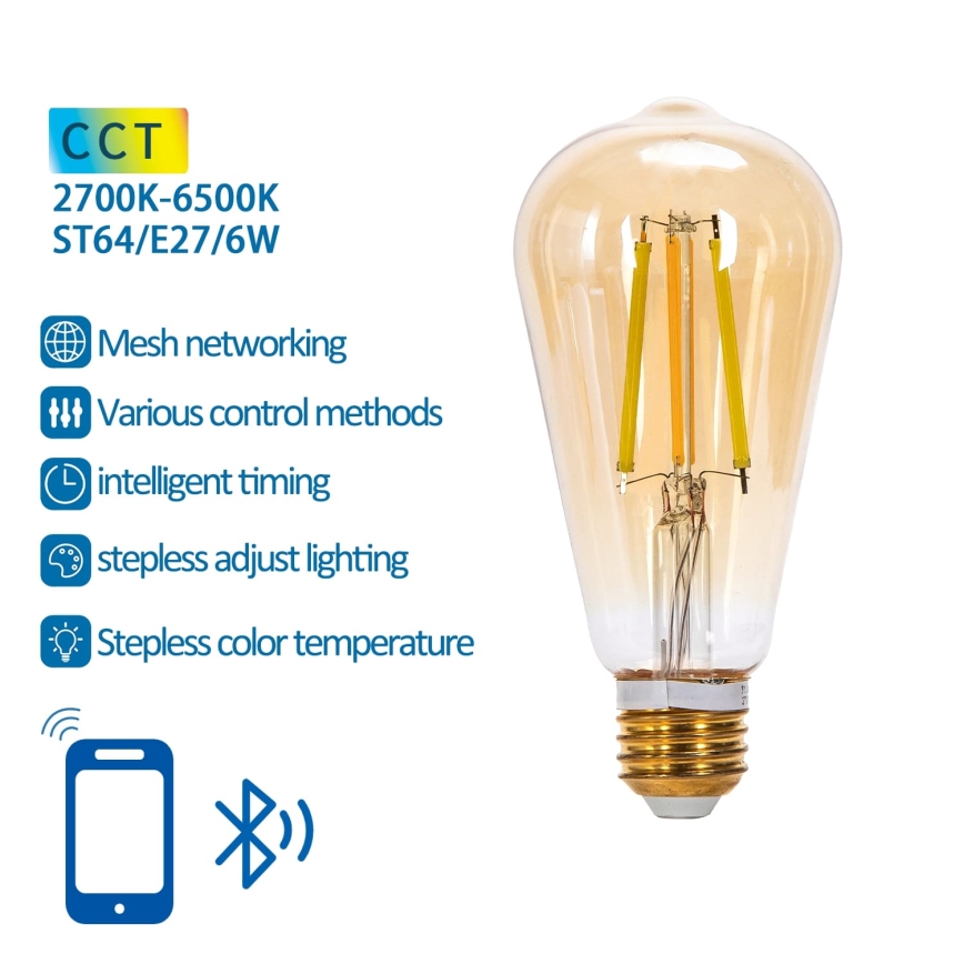 Dimmbare LED-Lampe FILAMENT MESH Smart ST64 E27/6W/230V 2700-6500K - Aigostar