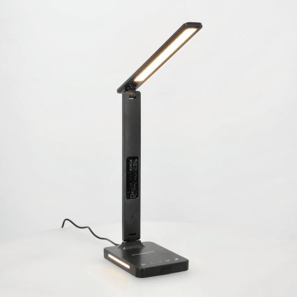 Dimmbare LED-Tischleuchte mit kabelloser QI-Aufladung, Display und USB-Anschluss LED/7W/230V 3000-6000K schwarz