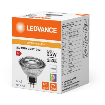LED-dimmbare Reflektorlampe MR16 GU5,3/5,3W/12V 4000K 36° CRI 97 - Ledvance