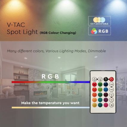 Dimmbare LED-RGB-Glühbirne GU10/4,8W/230V 4000K + Fernbedienung