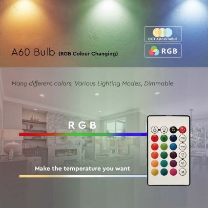Dimmbare LED-RGB-Lampe A60 E27/8,5W/230V 4000K + Fernbedienung