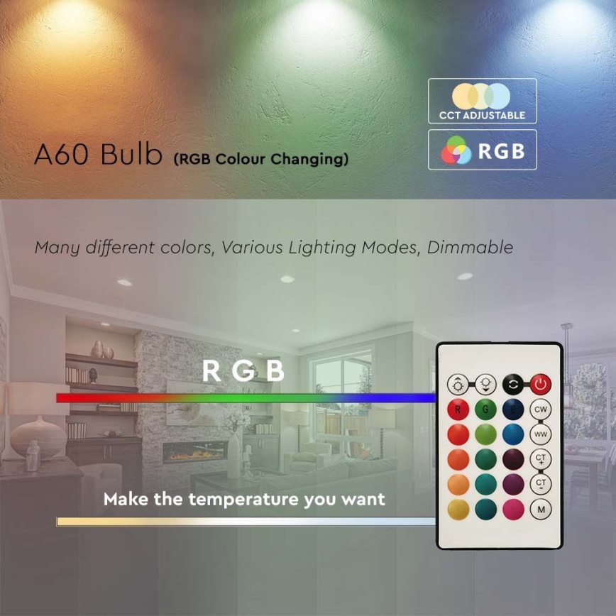 Dimmbare LED-RGB-Lampe A60 E27/8,5W/230V 4000K + Fernbedienung