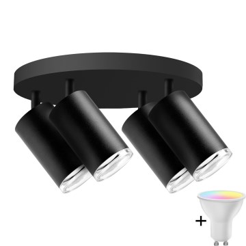 Dimmbare LED RGBW Badezimmer-Einbauleuchte TURYN 4xGU10/6,5W/230V 2700-6500K Wi-Fi IP44 Schwarz