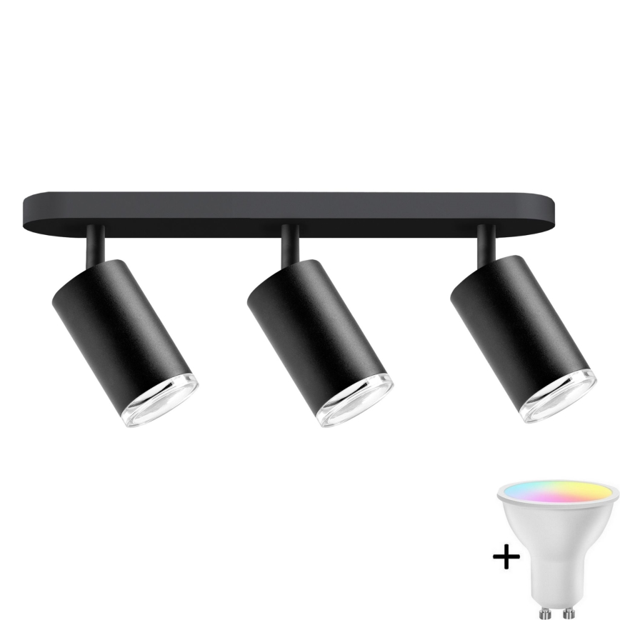 Dimmbare LED RGBW Badezimmer Einbaustrahler TURYN 3xGU10/6,5W/230V 2700-6500K Wi-Fi IP44 schwarz